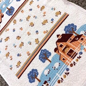 VTG CANNON Hand Kitchen Towel Fringe 70s NOS Farmhouse Sheep Barn Flower Cow‎